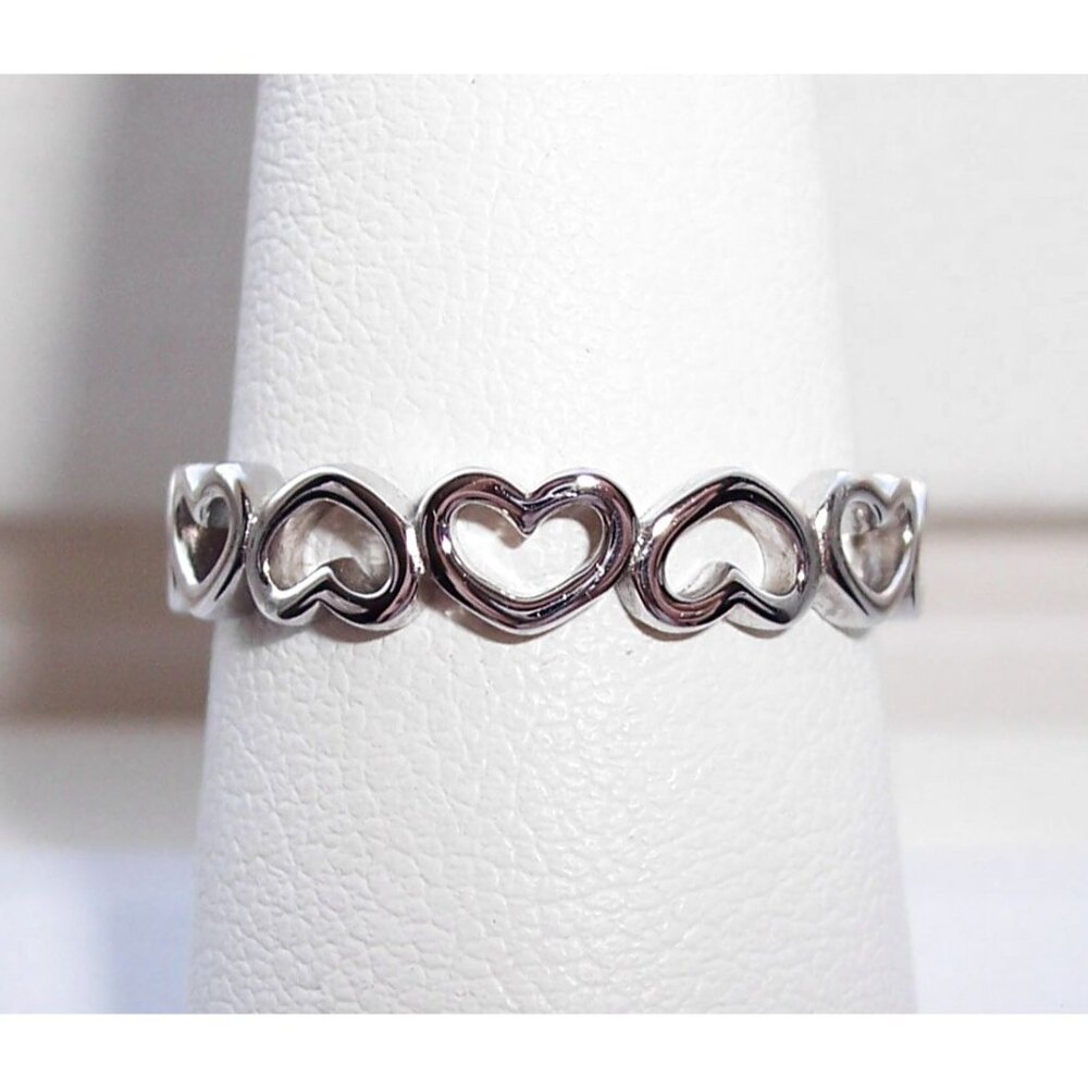 925 STERLING SILVER Hearts Eternity Band Ring Thumb Ring - Picture 2 of 16
